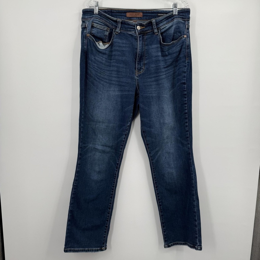 Judy Blue Jeans Womens 16W Blue Straight Medium Wash Stretch Pockets Denim